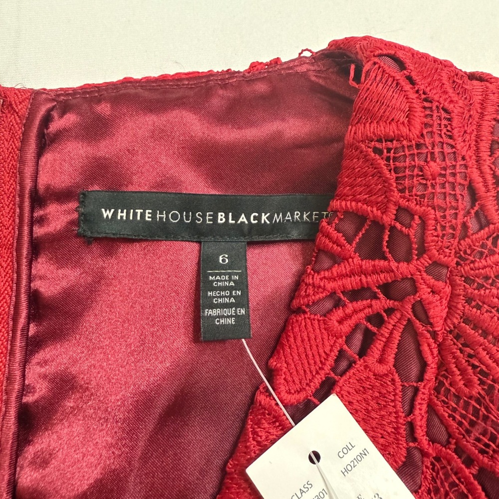 NWT! Valentine White House Black Market Red Floral Lace Fit and Flare‎ Dress 6 - Picture 2 of 16